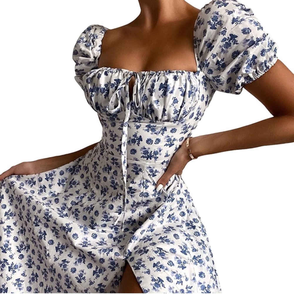 Long Puff Sleeve Cottage Core Dress